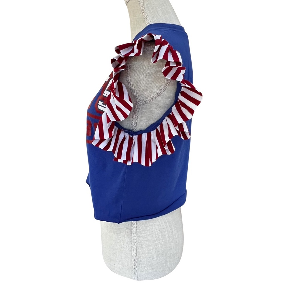 Vintage Upcycled Blue and Red NY Giants T-Shirt with Ruffle Sleeves - Picture 3 of 11